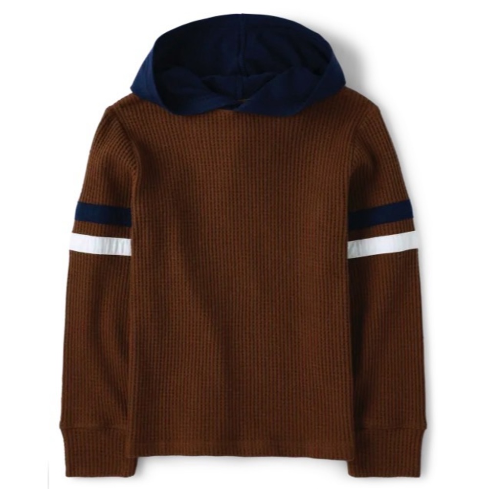 The Childrens Place Boys Brown Waffle Knit Thermal Hoodie LG 10/12